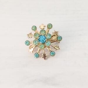 Vintage Brooch - Snowflake Brooch 1940's Brooch Gold Tone & Aqua